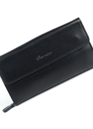 Черный мужской клатч кошелек на кнопках с кистевой ручкой деловая маленькая сумочка клатч