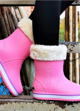 Жіночи сапожки, чоботи (резинові, теплі) рожеві3 фото