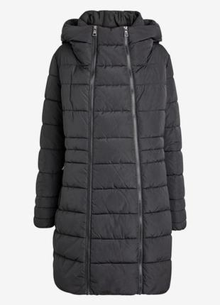 Черный зимний пуховик для беременных пальто куртка вставкой для живота батал большого размера