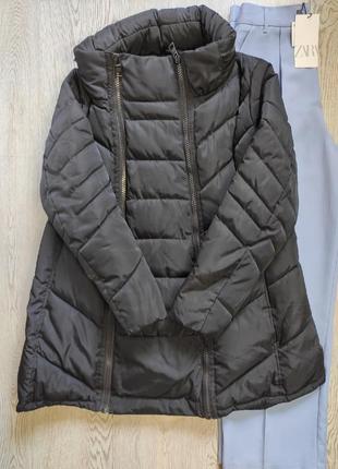Черный зимний пуховик для беременных пальто куртка вставкой для живота батал большого размера3 фото