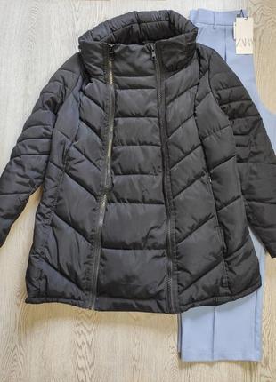 Черный зимний пуховик для беременных пальто куртка вставкой для живота батал большого размера2 фото