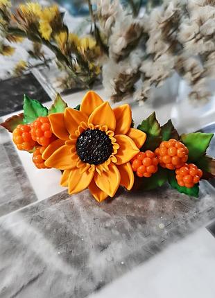 Заколка для волосся "сонях із ягодами морошки" з полімерної глини 🌻| handmade