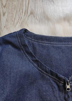 Синя коротка джинсова куртка жакет піджак на блискавці з кишенями батал великого розміру8 фото