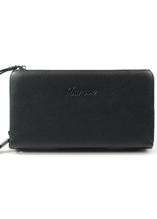 Кожаный мужской клатч кошелек на молнии с кистевой ручкой черная деловая сумочка клатч из кожи