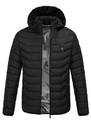 Куртка с подогревом от повербанка usb lesko m09-4 m black зимняя с капюшоном 4 зоны подогрева для рыбалки3 фото