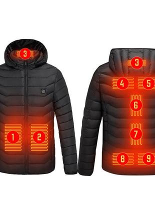 Куртка с подогревом от повербанка usb lesko m09-4 m black зимняя с капюшоном 4 зоны подогрева для рыбалки5 фото