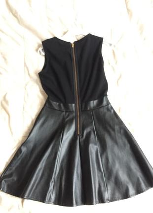 Платье чёрное с кожаной юбкой5 фото