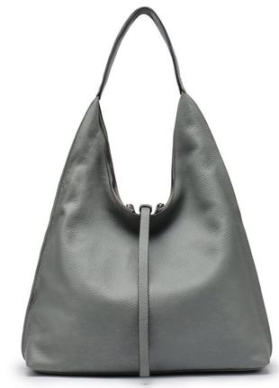 Жіноча шкіряна сіра сумка-мішок