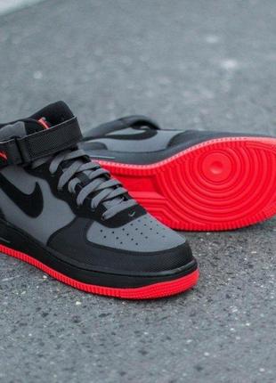 🔥🍁nike air force 1 mid 07 lava grey red blac🔥🍁кросівки чоловічі найк форс чорні високі демісезонні, кросовки мужские найк форс чёрные высокие4 фото