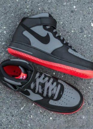 🔥🍁nike air force 1 mid 07 lava grey red blac🔥🍁кросівки чоловічі найк форс чорні високі демісезонні, кросовки мужские найк форс чёрные высокие3 фото