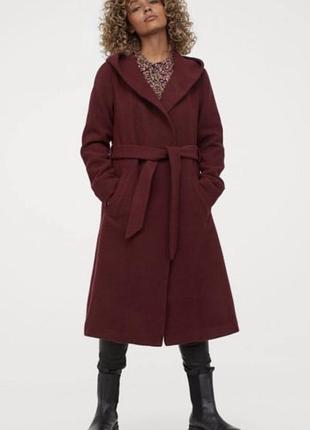 Шерстяное пальто h&m с капюшоном