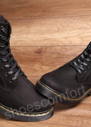 Мужские зимние ботинки, берцы, сапоги в стиле dr, martens кожаные черные7 фото
