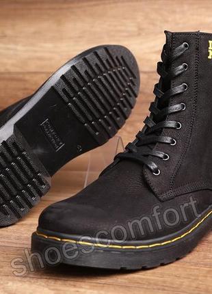 Мужские зимние ботинки, берцы, сапоги в стиле dr, martens кожаные черные8 фото