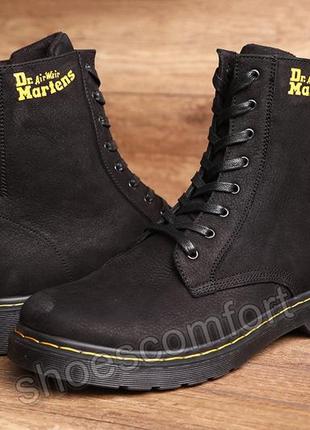 Мужские зимние ботинки, берцы, сапоги в стиле dr, martens кожаные черные10 фото