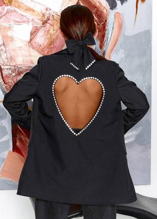 Предзаказ! без обмена и без возврата пиджак женский черный дизайнерский с вырезом на спине в виде сердца с отделкой стразами, оверсайз3 фото