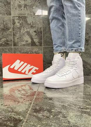 Мужские высокие кожаные кроссовки nike air force high white#найк