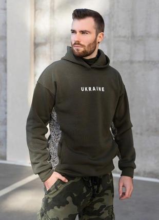 Утепленная толстовка цвета хаки с надписями
