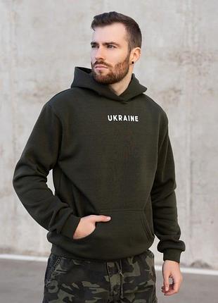 Теплая толстовка цвета хаки с патриотической надписью