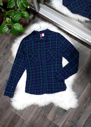 Рубашка в клетку синяя  h&m 44 46 распродажа