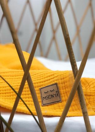 Детский плед одеяло муслин жатка, размер 100х80 см, горчица без бахромы топ