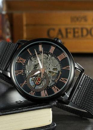 Механічні жіночі наручні годинники forsining чорний, чорний3 фото