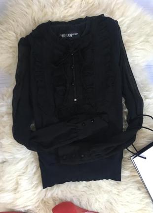 Чорна светр, блуза з шифоновими рукавами з бантом2 фото