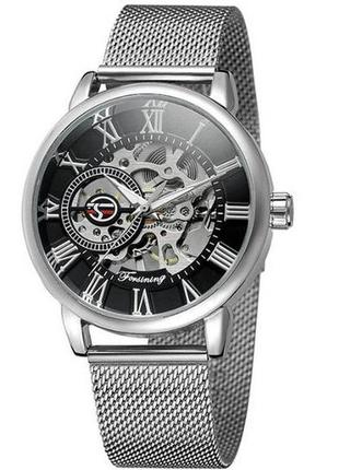 Механічні жіночі наручні годинники forsining срібло, чорний2 фото
