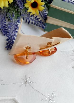 Запонки винтаж 1970-е новые в оригинальной коробке стекло позолота камни медовые стекло апельсиновые дольки советские ретро6 фото