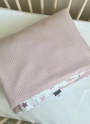 Плед конверт з ковдрою, поплін та вафля, розмір 80х100 см, baby dream stars рожевий топ6 фото