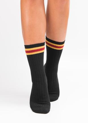 Женские длинные носки в рубчик черные с полосками высокие носки унисекс 35 36 37 38 39 40 размер
