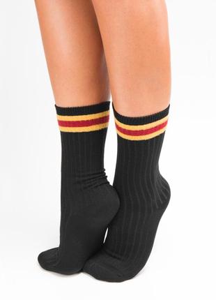 Жіночі довгі шкарпетки в рубчик чорні зі смужками високі носки унісекс 35 36 37 38 39 40 розмір2 фото
