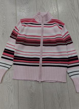 Вязаный свитер, кофта в высоким воротом в розовую полоску на молнии cecilia classics 44-463 фото