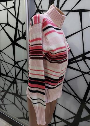 Вязаный свитер, кофта в высоким воротом в розовую полоску на молнии cecilia classics 44-469 фото