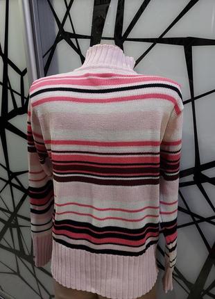 Вязаный свитер, кофта в высоким воротом в розовую полоску на молнии cecilia classics 44-4610 фото