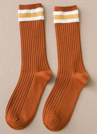 Жіночі довгі шкарпетки в рубчик руді зі смужками високі носки унісекс 35 36 37 38 39 40 розмір