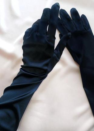 Рукавички атласні, рукавички з атласу чорні1 фото