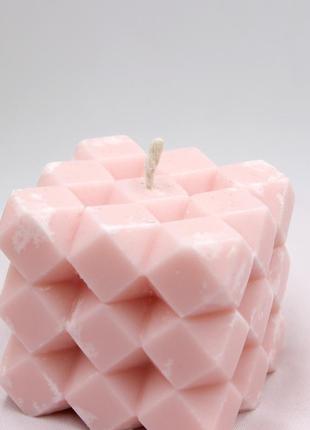 Свеча рубик великий 3х3 розовый, свеча в подарок ручной работы, декоративная свеча для романти2 фото
