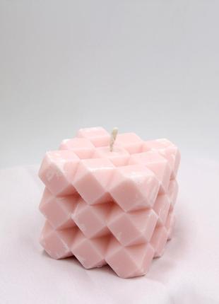 Свеча рубик великий 3х3 розовый, свеча в подарок ручной работы, декоративная свеча для романти1 фото