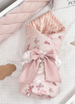 Плед конверт детский с одеялом, поплин и плюш, размер 80х100 см, бабочки топ2 фото