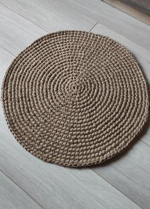 Круглый маленький плетёный коврик. джутовый коврик.3 фото
