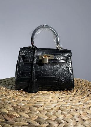 Сумка hermès kèlly bag mini black croco7 фото