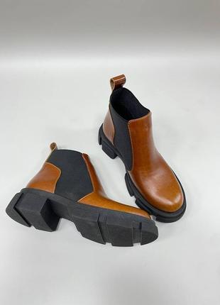 Эксклюзивные ботинки из натуральной итальянской кожи рыжие челси7 фото