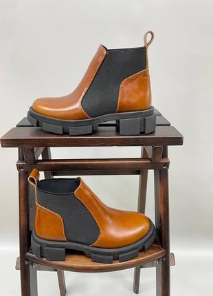 Эксклюзивные ботинки из натуральной итальянской кожи рыжие челси2 фото