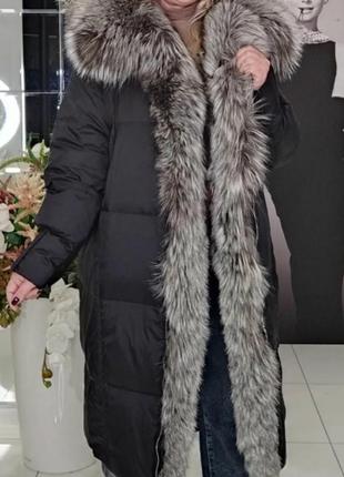 Шикарный пуховик,пальто удлиненный,мех чернобурки, турция, качество.