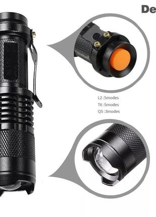 Ліхтар ручний police t6 кишеньковий usb акумуляторний металевий корпус удароміцний міні фонарік