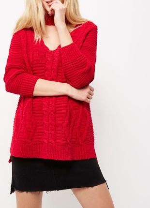 Обновка 💔 ярко-красный свитер с косами и v-образным декольте river island 2 цвета2 фото