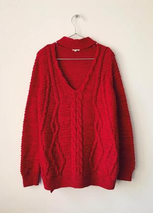 Обновка 💔 ярко-красный свитер с косами и v-образным декольте river island 2 цвета4 фото