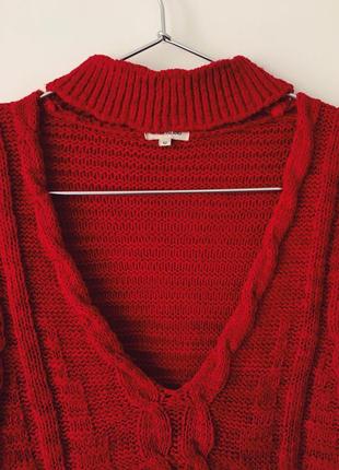 Обновка 💔 ярко-красный свитер с косами и v-образным декольте river island 2 цвета5 фото