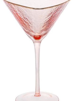 Набор 4 фужера diva pink бокалы для мартини 190мл, розовый с золотым кантом1 фото