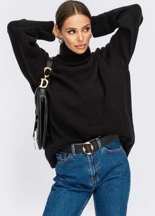 В'язаний жіночий м'який затишний светр вільного крою з високим коміром капучино беж3 фото